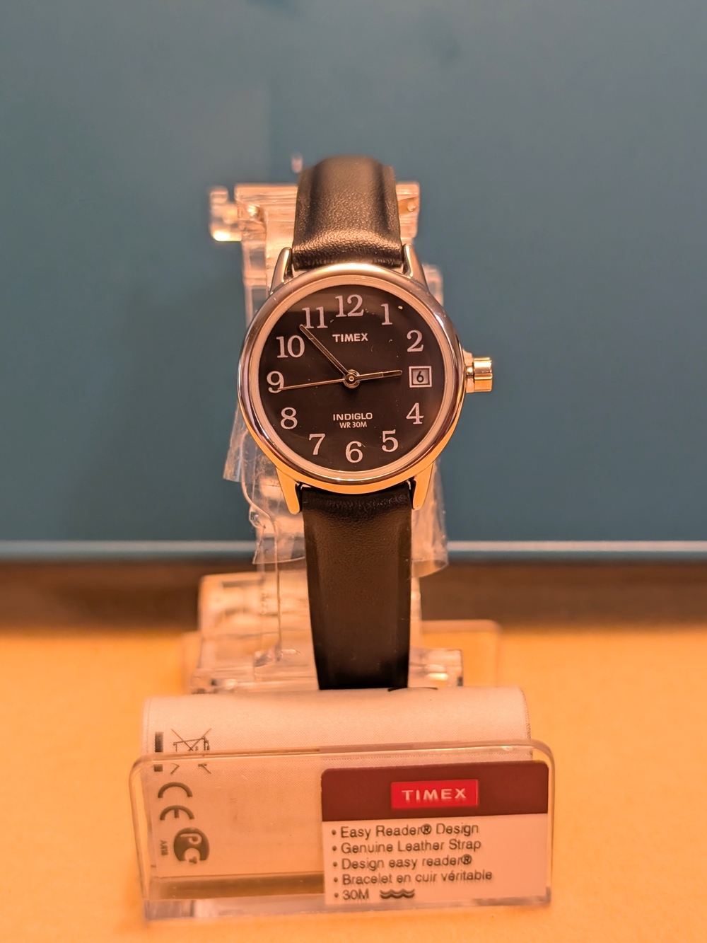 Timex Women's Black Dial Black Leather Strap Indiglo Watch